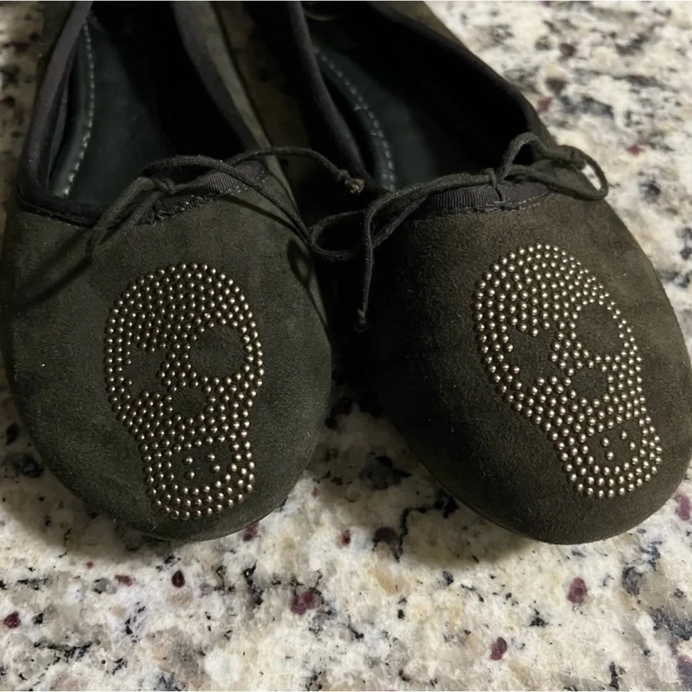 ASH Olive Joe Bis Bow Ballet Flats With Stud Skull 38 Olive Green Grunge
